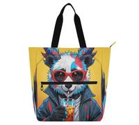 Nexawaveo Borsa multiuso impermeabile con cerniera Gear Bunny Dark Teal 600D Oxford tessuto shopping bag, Hip Panda Giallo, Taglia unica