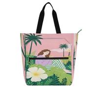 Nexawaveo Borsa multiuso impermeabile con cerniera, in tessuto Oxford 600D, verde pastorale, Figura rilassante con bevanda tropicale, Taglia unica