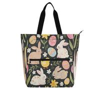 Nexawaveo Borsa multiuso impermeabile con cerniera Joyful Spring Bunnies 600D Oxford Fabric Shopping Bag
