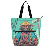 Nexawaveo Borsa multiuso impermeabile con cerniera Monkey Pirate at The Helm 600D Oxford Fabric Shopping Bag, Pirata al volante, Taglia unica