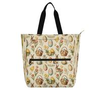 Nexawaveo Borsa multiuso impermeabile con cerniera Spring Bunny Easter Pattern 600D Oxford Fabric Shopping Bag