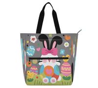 Nexawaveo Borsa multiuso impermeabile con cerniera Sweet Bunny Egg Fun 600D Oxford Fabric Shopping Bag