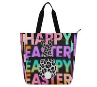 Nexawaveo Borsa multiuso impermeabile con cerniera Trendy Easter Bunny Pattern 600D Oxford Fabric Shopping Bag
