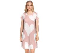 Nexawaveo Camicia da notte da donna a maniche corte, comoda camicia da notte morbida, taglie S-XXL, Motivo a cuore morbido, XXL