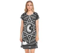 Nexawaveo Camicia da notte da donna a maniche corte, comoda camicia da notte morbida, taglie S-XXL, Motivo stella magica, L