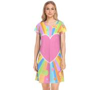 Nexawaveo Camicie da notte da donna a maniche corte camicia da notte per dormire pullover camicia da notte S-2XL, Arcobaleno Cuore Burst, XL