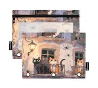 Nexawaveo Cats on Balcony - Set di 2 astucci per raccoglitori a 3 anelli, cerniera liscia con finestra in PVC trasparente, per articoli scolastici