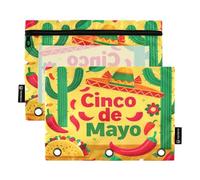 Nexawaveo Cinco De Mayo - Set di 2 astucci gialli per raccoglitori a 3 anelli, cerniera liscia, con finestra in PVC trasparente, astuccio per articoli scolastici