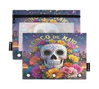 Nexawaveo Cinco De Mayo - Set di 2 astucci per raccoglitori a 3 anelli, con cerniera liscia e finestra in PVC trasparente, per articoli scolastici