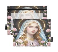 Nexawaveo Classical Lady Roses - Set di 2 astucci per raccoglitori a 3 anelli, cerniera liscia con finestra in PVC trasparente, astuccio per articoli scolastici