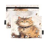 Nexawaveo Cold Cat, set di 2 astucci per matite per raccoglitori a 3 anelli, cerniera liscia, con finestra in PVC trasparente, astuccio per articoli scolastici