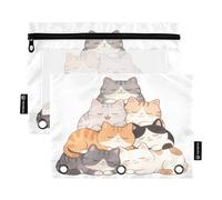 Nexawaveo Cozy Cats - Set di 2 astucci per raccoglitori a 3 anelli, con cerniera liscia e finestra in PVC trasparente, per articoli scolastici