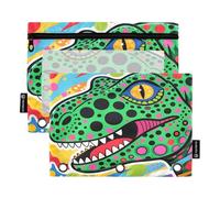Nexawaveo Dot Art Dinosauro verde 2 confezioni astuccio per 3 raccoglitori ad anelli cerniera liscia con finestra in PVC trasparente astuccio per forniture scolastiche