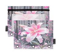 Nexawaveo Enchanted Lily Forest, set di 2 astucci per raccoglitori a 3 anelli, cerniera liscia, con finestra in PVC trasparente, astuccio per articoli scolastici