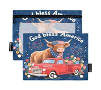 Nexawaveo Festive Bull Independence Day, set di 2 astucci per raccoglitori a 3 anelli, cerniera liscia, con finestra in PVC trasparente, astuccio per articoli scolastici