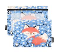 Nexawaveo Fox Among Flowers - Set di 2 astucci per raccoglitori a 3 anelli, con cerniera liscia e finestra in PVC trasparente, per articoli scolastici