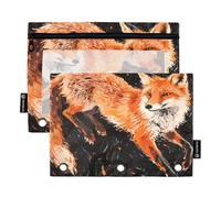 Nexawaveo Fox on Dark, set di 2 astucci per raccoglitori a 3 anelli, cerniera liscia con finestra in PVC trasparente, astuccio per articoli scolastici