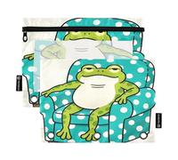 Nexawaveo Frog on Sofa - Set di 2 astucci per raccoglitori a 3 anelli, cerniera liscia con finestra in PVC trasparente, astuccio per articoli scolastici