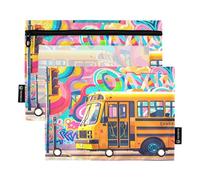 Nexawaveo Graffiti Bus Urban, set di 2 astucci per raccoglitori a 3 anelli, cerniera liscia con finestra in PVC trasparente, astuccio per articoli scolastici