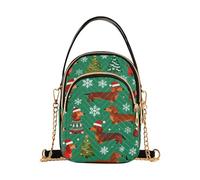 Nexawaveo Graziosa piccola borsa a tracolla da donna trapuntata borsa a tracolla borsa a tracolla portafoglio per telefono borsa a catena, Bassotto Carino Verde Natale