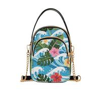 Nexawaveo Graziose piccole borse a tracolla da donna trapuntate borsa a tracolla borsa a tracolla portafoglio per telefono borsa a catena, Onde Blu Foglia Verde