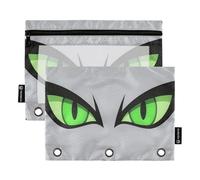Nexawaveo Grey Face Green Eyes - Set di 2 astucci per raccoglitori a 3 anelli, con cerniera liscia e finestra in PVC trasparente, per articoli scolastici