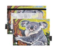 Nexawaveo Koala on Tree - Set di 2 astucci per raccoglitori a 3 anelli, con cerniera liscia e finestra in PVC trasparente, per articoli scolastici
