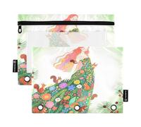 Nexawaveo Lady with Floral Dress - Set di 2 astucci per raccoglitori a 3 anelli, cerniera liscia con finestra in PVC trasparente, astuccio per cancelleria scolastica