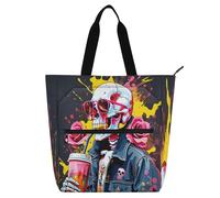 Nexawaveo Lilies - Borsa da lavoro impermeabile per computer portatile da 13-14 pollici, con tasche con cerniera, colore: verde scuro, Teschio di arte di strada con rosa, Taglia unica