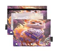 Nexawaveo Magical Cat - Set di 2 astucci viola per raccoglitori a 3 anelli, cerniera liscia con finestra in PVC trasparente, astuccio per articoli scolastici