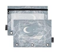 Nexawaveo Nouveau Moonlit Scene - Set di 2 astucci per raccoglitori a 3 anelli, con cerniera liscia e finestra in PVC trasparente, per articoli scolastici