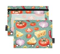 Nexawaveo Pasta Ingredients - Set di 2 astucci per raccoglitori a 3 anelli, con cerniera liscia e finestra in PVC trasparente, per articoli scolastici