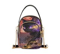 Nexawaveo Piccola borsa a tracolla da donna trapuntata borsa a tracolla borsa a tracolla telefono portafoglio catena borsa, Gatto con fiamma viola e oro