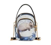 Nexawaveo Piccola borsa a tracolla da donna trapuntata borsa a tracolla borsa a tracolla telefono portafoglio catena borsa, Gatto Floreale Blu sulla Luna