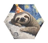Nexawaveo Piccolo ombrello antivento da viaggio Cartoon bradipo luna e stelle compatto leggero pieghevole automatico pioggia e sole ombrello