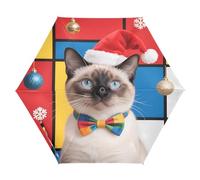 Nexawaveo Piccolo ombrello antivento da viaggio con gatto cartone animato natalizio multicolore compatto leggero pieghevole automatico pioggia e sole ombrello