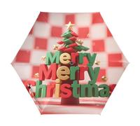 Nexawaveo Piccolo ombrello da viaggio antivento 3D lettere di Natale rosso bianco compatto leggero pieghevole automatico pioggia e sole ombrello