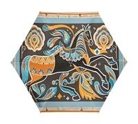 Nexawaveo Piccolo ombrello da viaggio antivento Art Deco ispirato cavallo nero compatto leggero pieghevole automatico pioggia e sole ombrello