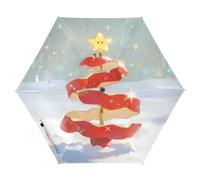 Nexawaveo Piccolo ombrello da viaggio antivento carino albero di Natale bianco compatto leggero pieghevole automatico pioggia e sole ombrello