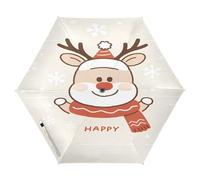 Nexawaveo Piccolo ombrello da viaggio antivento carino renna di Natale beige compatto leggero pieghevole automatico pioggia e sole ombrello