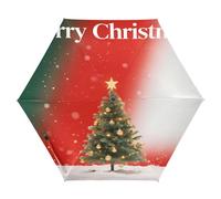 Nexawaveo Piccolo ombrello da viaggio antivento classico albero di Natale rosso verde compatto leggero pieghevole automatico pioggia e sole ombrello