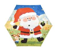 Nexawaveo Piccolo ombrello da viaggio antivento con Babbo Natale cervo verde compatto leggero pieghevole automatico pioggia e sole ombrello