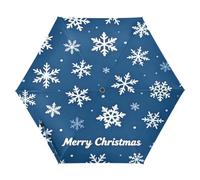 Nexawaveo Piccolo ombrello da viaggio antivento con fiocchi di neve di Natale blu compatto leggero pieghevole automatico pioggia e sole ombrello