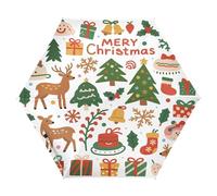 Nexawaveo Piccolo ombrello da viaggio antivento modello Xmas Elements bianco compatto leggero pieghevole automatico pioggia e sole ombrello