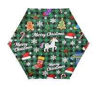 Nexawaveo Piccolo ombrello da viaggio antivento natalizio verde plaid unicorni compatto leggero pieghevole automatico pioggia e sole ombrello