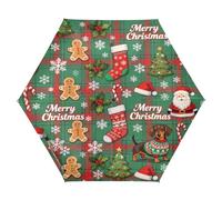 Nexawaveo Piccolo ombrello da viaggio antivento natalizio verde rosso a scacchi compatto leggero pieghevole automatico pioggia e sole ombrello