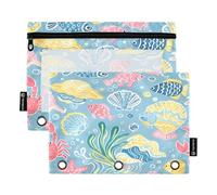 Nexawaveo Playful Sea Creatures - Set di 2 astucci per raccoglitori a 3 anelli, con cerniera liscia e finestra in PVC trasparente, per articoli scolastici