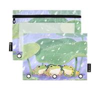 Nexawaveo Rainy Day Frogs - Set di 2 astucci per raccoglitori a 3 anelli, cerniera liscia, con finestra in PVC trasparente, astuccio per articoli scolastici