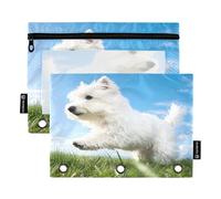 Nexawaveo Set di 2 astucci a forma di cane con erba primaverile, per raccoglitori a 3 anelli, cerniera liscia con finestra in PVC trasparente, astuccio per articoli scolastici