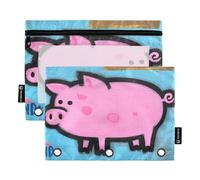 Nexawaveo Set di 2 astucci a forma di maiale con graffiti sulla parete, per raccoglitori a 3 anelli, cerniera liscia, con finestra in PVC trasparente, astuccio per articoli scolastici